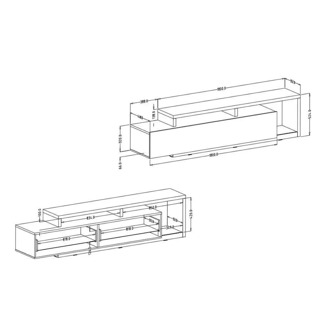 Fernsehunterschrank in Wildeichefarben 219 cm breit - 45 cm tief günstig online kaufen