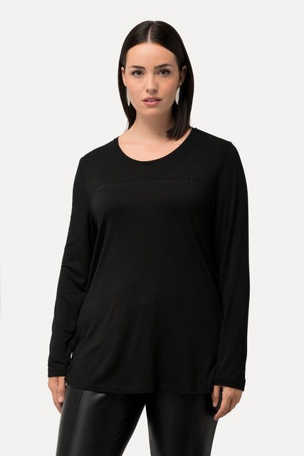 Ulla Popken Longsleeve Shirt Ziersteine Classic Rundhals Langarm günstig online kaufen