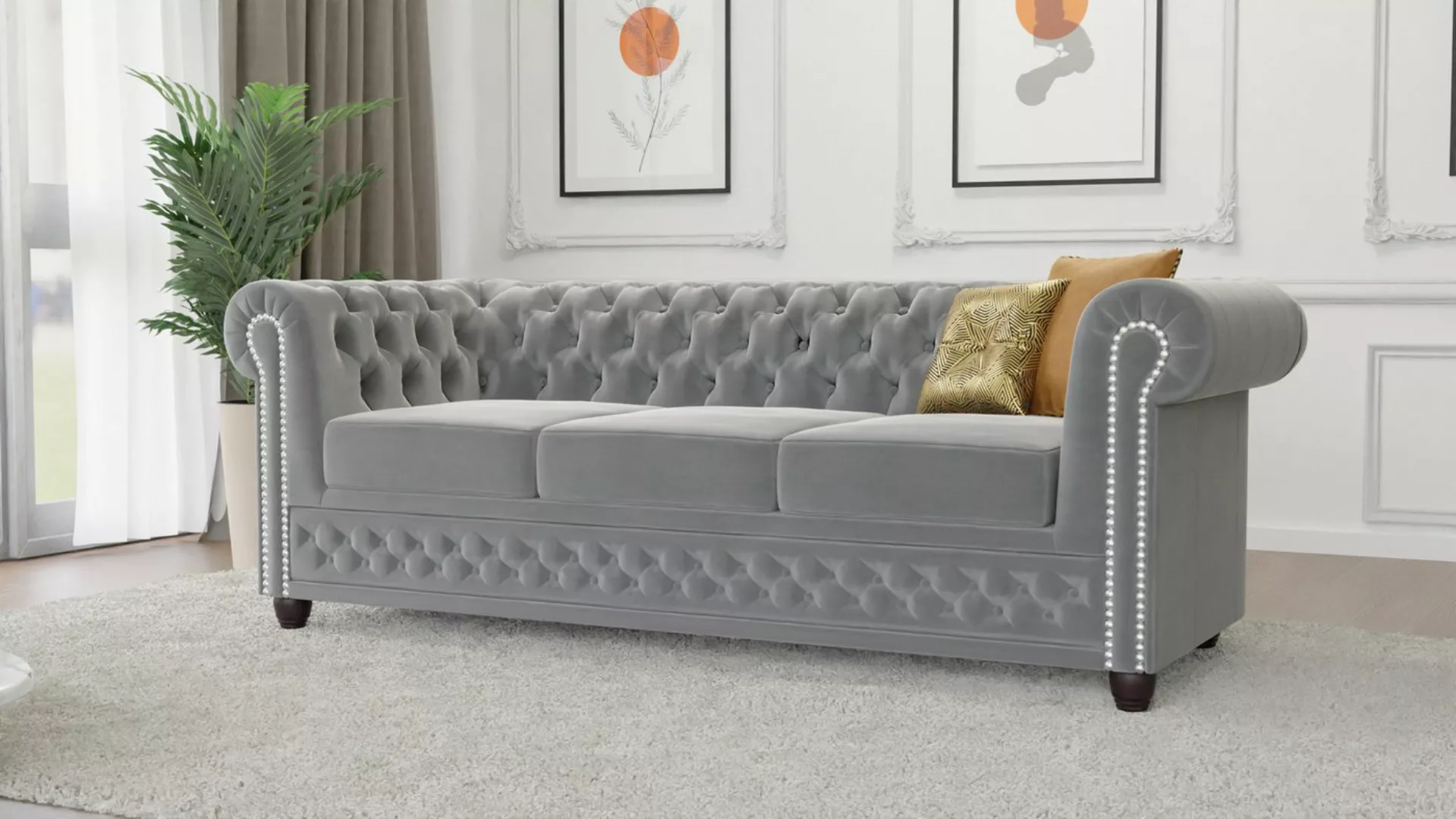 S-Style Möbel Chesterfield-Sofa Chesterfield Lena 3 sitzer Sofa aus Samt-St günstig online kaufen