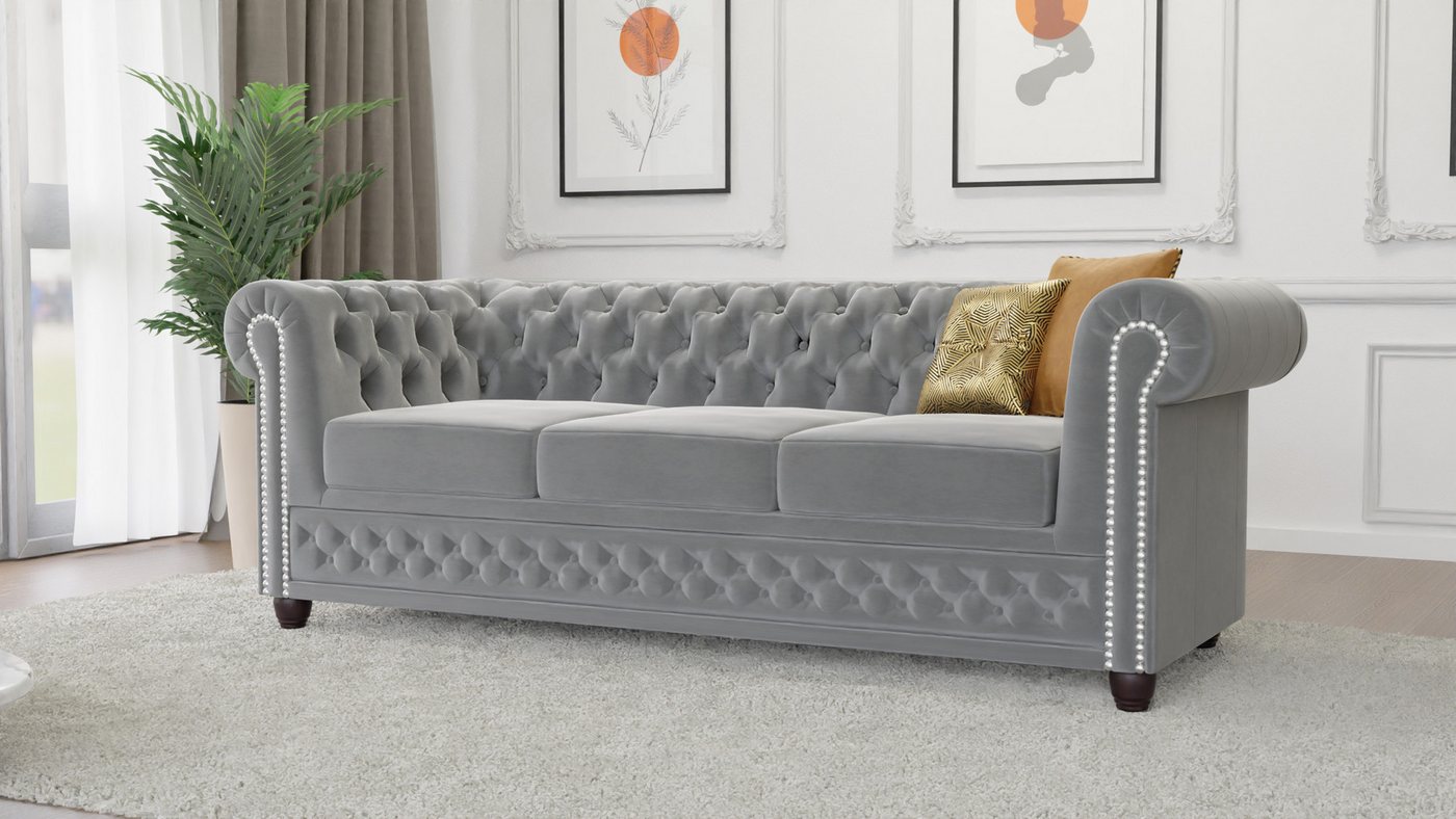 S-Style Möbel Chesterfield-Sofa Lena 3-Sitzer mit Schlaffunktion Samt Bezug günstig online kaufen