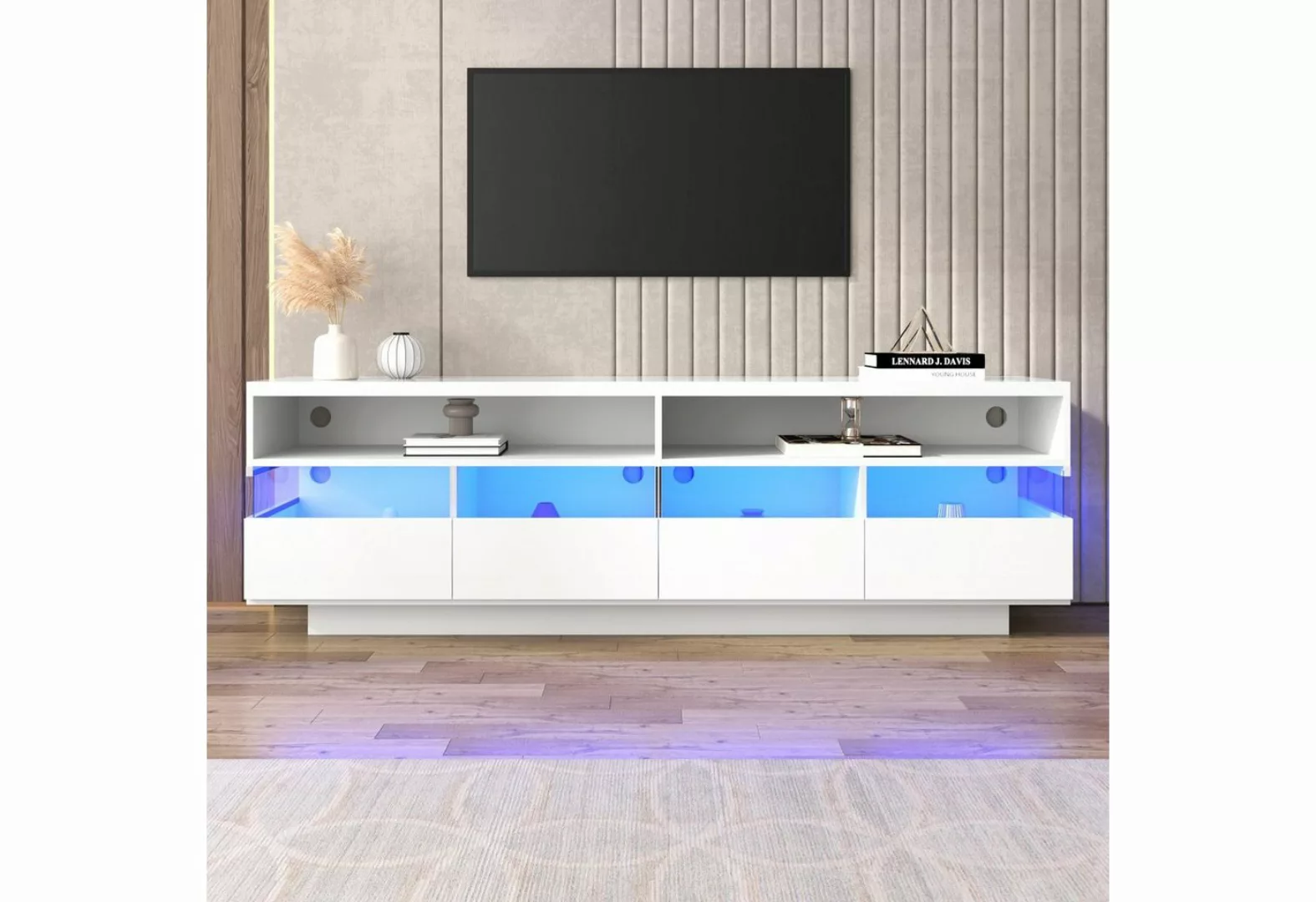 Fangqi TV-Schrank Moderner TV-Ständer, mit 4 Schubladen, Ablagefläche, LED- günstig online kaufen