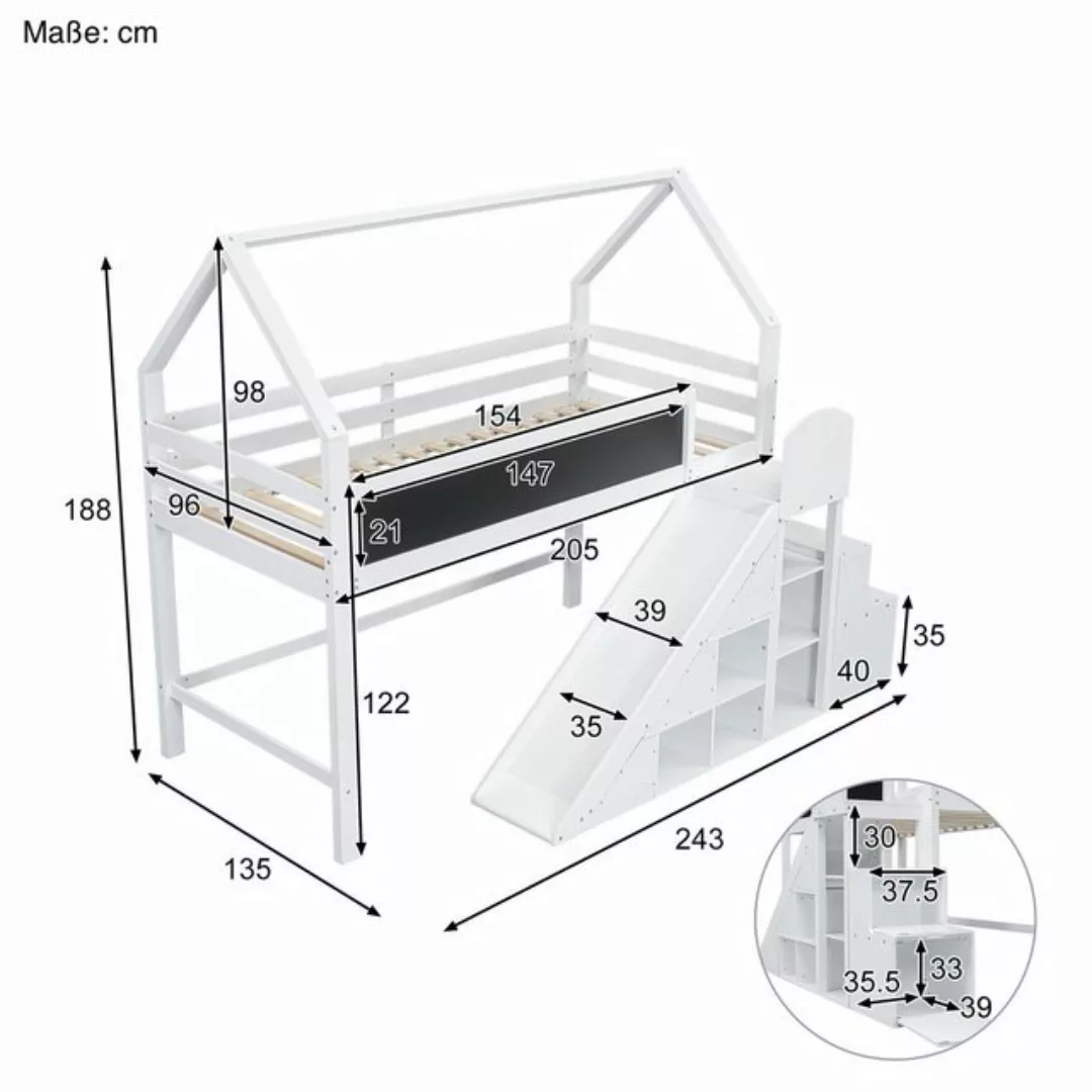 SOFTWEARY Hochbett mit Lattenrost, Rutsche und Stauraum (90x200 cm) Kinderb günstig online kaufen