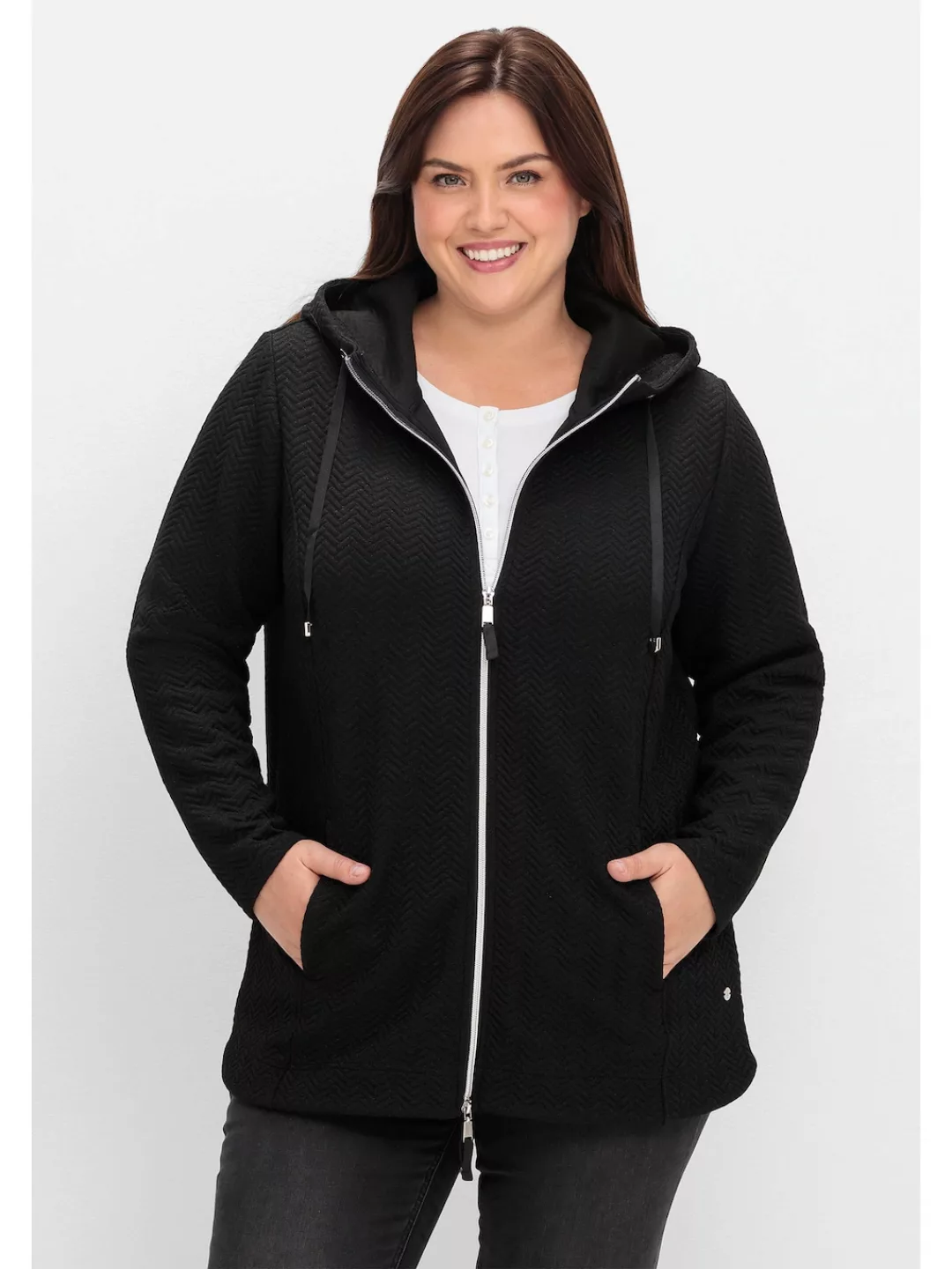 Sheego Sweatjacke "Große Größen", in Fischgrät-Struktur günstig online kaufen