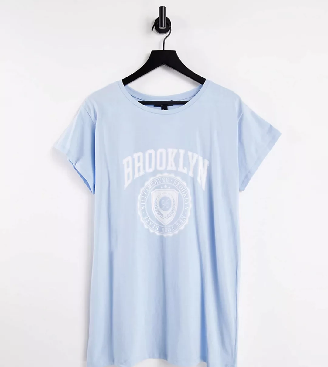 New Look Curve – Boyfriend-T-Shirt in Hellblau mit „Brooklyn“-Print günstig online kaufen