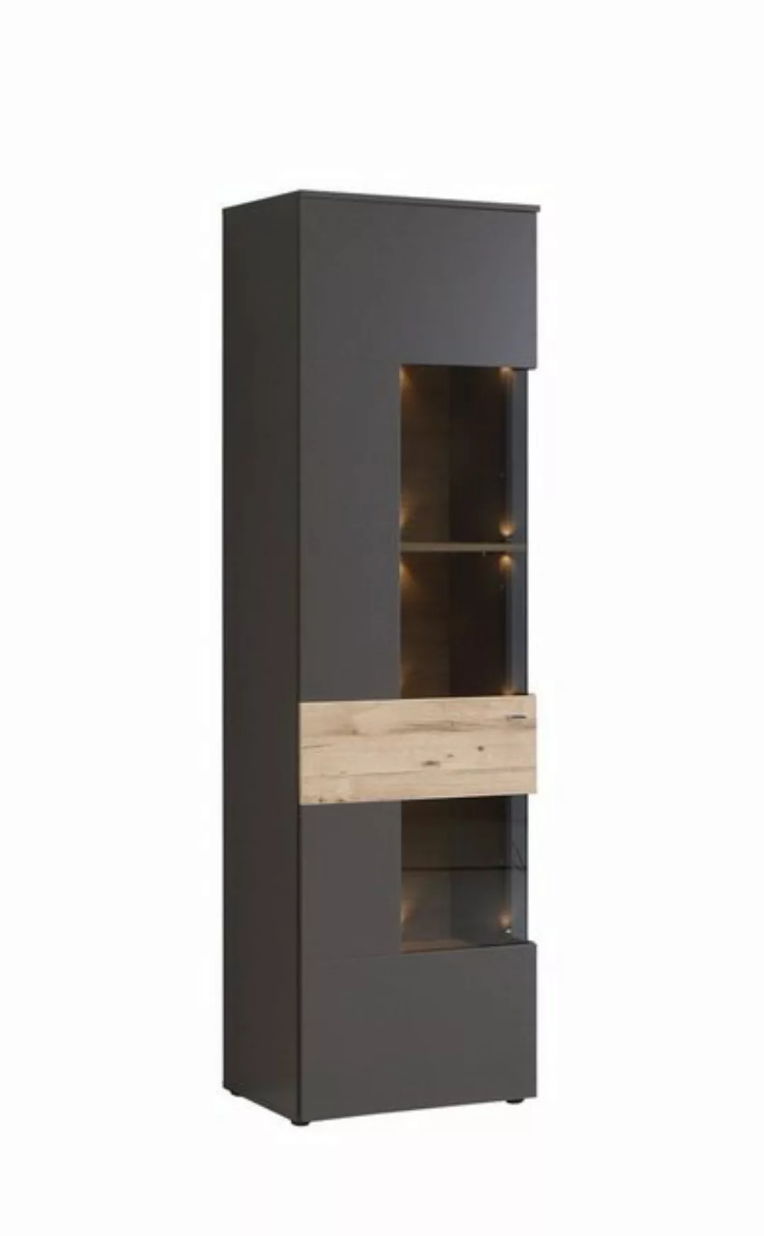 expendio Vitrine Clint 2 Wolfram Grau / Planked Eiche Nb. 60x203x42 cm inkl günstig online kaufen