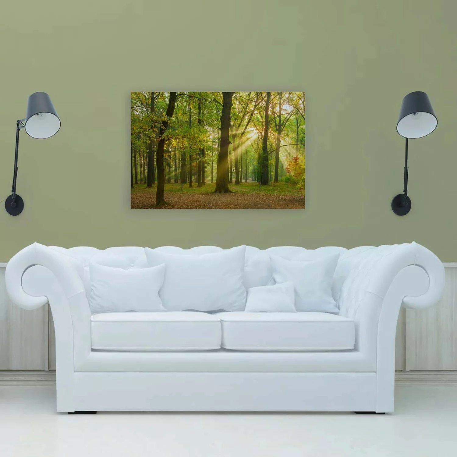 Bricoflor Herbstwald Leinwand Grün Deko Wandbild In 90 X 60 Cm Für Büro Und günstig online kaufen