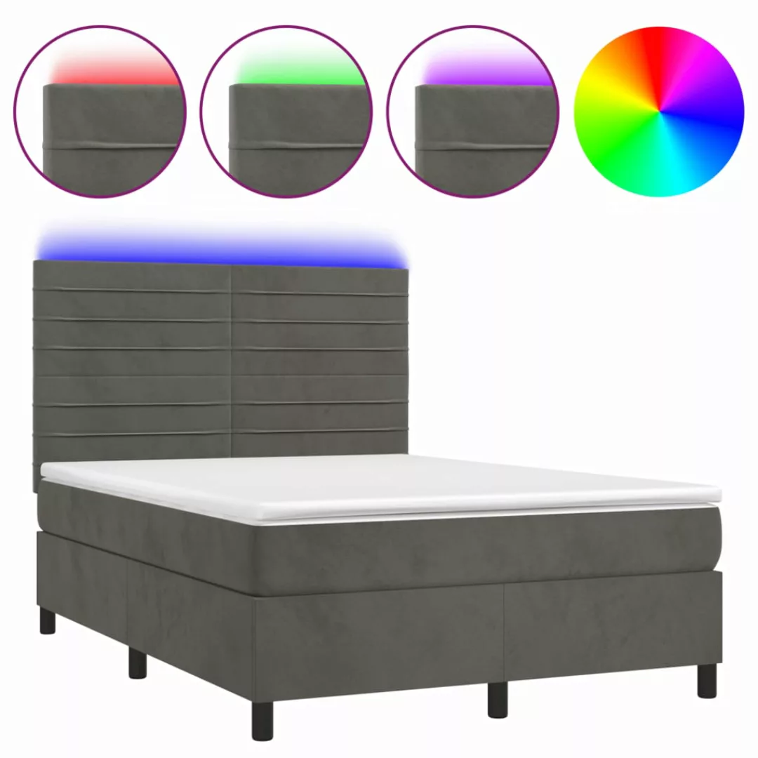 Vidaxl Boxspringbett Mit Matratze & Led Dunkelgrau 140x190 Cm Samt günstig online kaufen