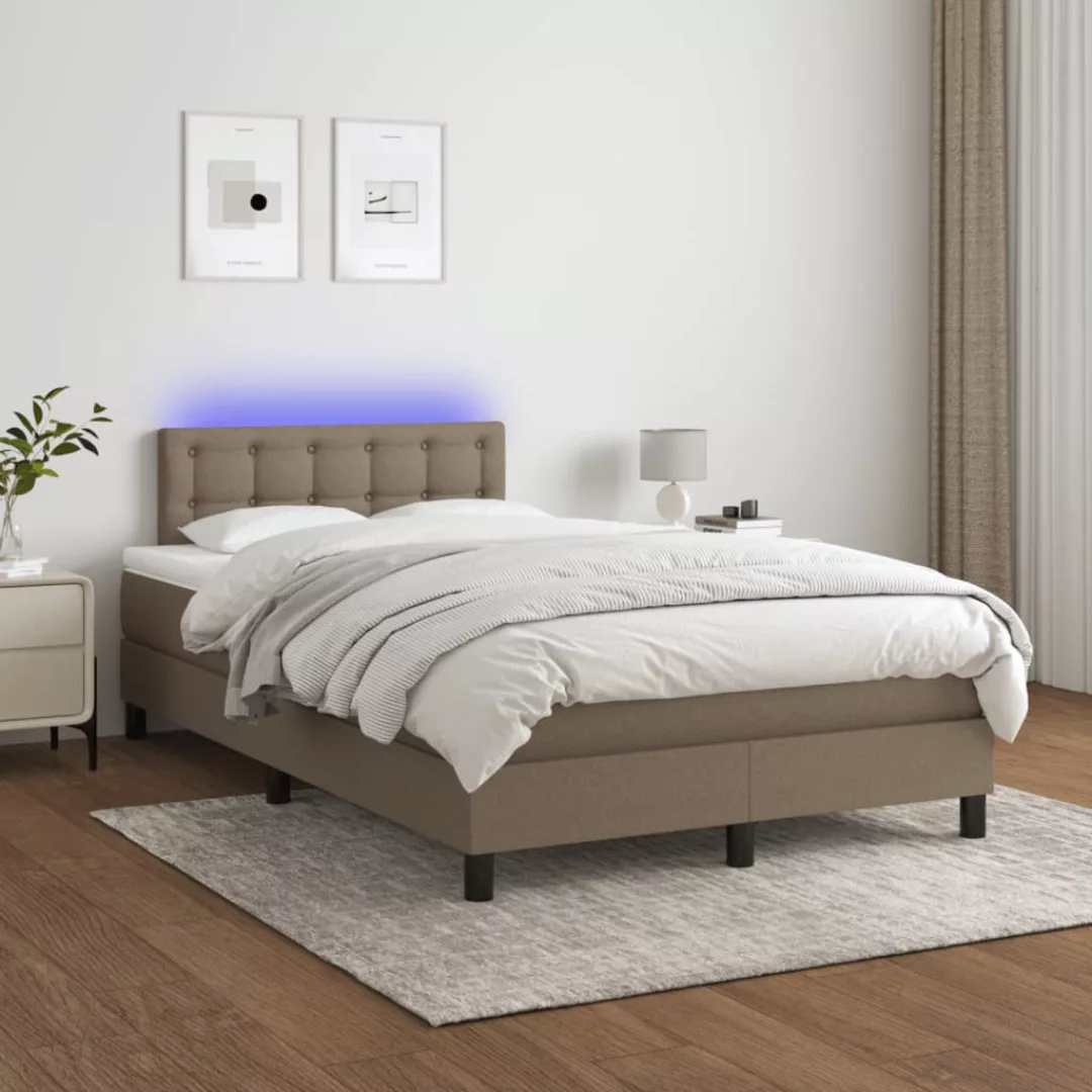 vidaXL Boxspringbett Boxspringbett mit Matratze LED Taupe 120x200 cm Stoff günstig online kaufen