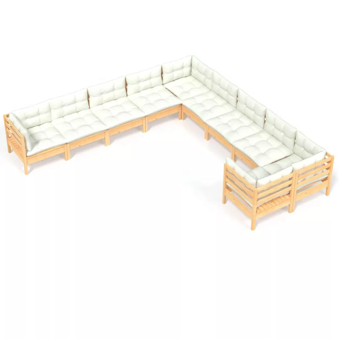 10-tlg. Garten-lounge-set Mit Creme Kissen Kiefernholz günstig online kaufen