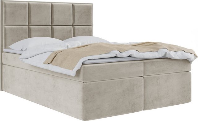 WFL GROUP Boxspringbett mit Topper MAXIMO, Samt Doppelbett mit Bettkasten günstig online kaufen