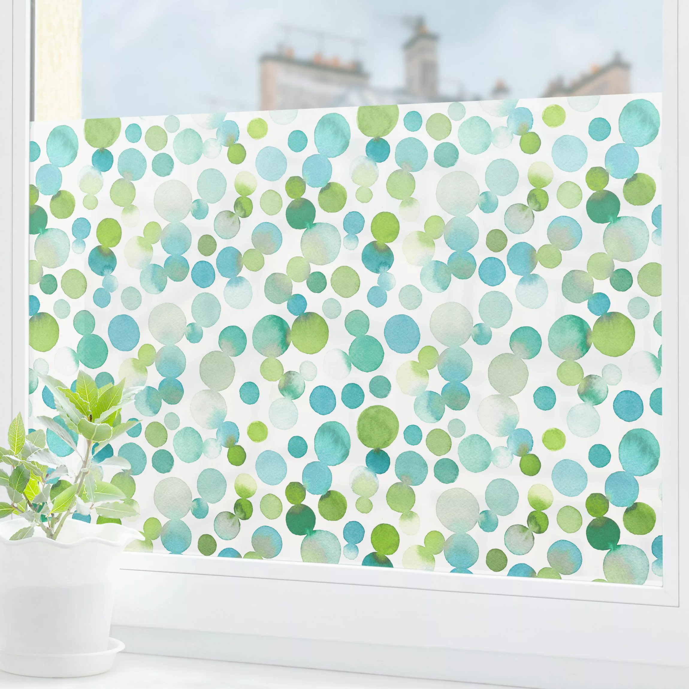 Fensterfolie Aquarellpunkte Konfetti in Blaugrün günstig online kaufen