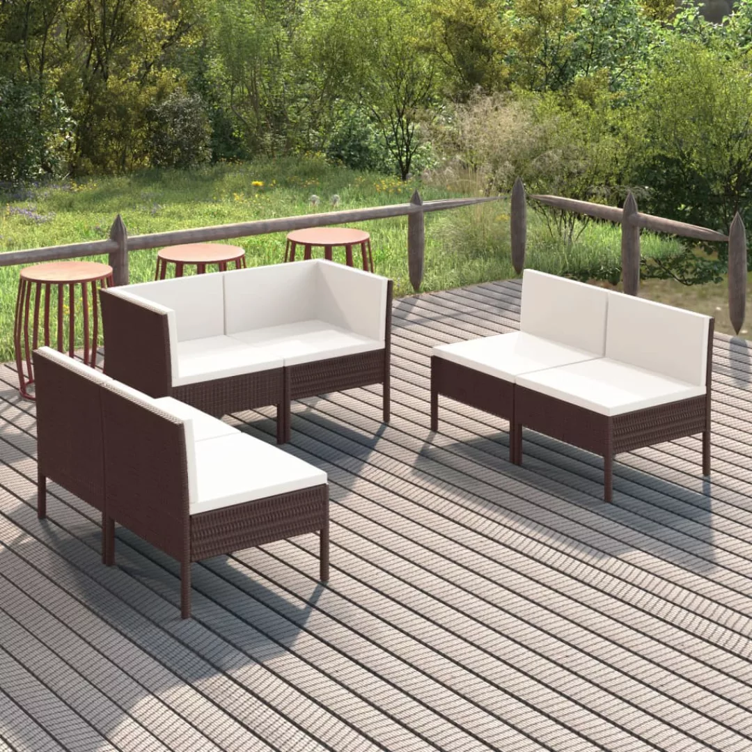 6-tlg. Garten-lounge-set Mit Auflagen Poly Rattan Braun günstig online kaufen