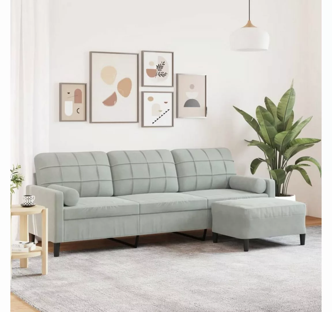 vidaXL Sofa 3-Sitzer-Sofa mit Hocker Samt, 210 cm, Hellgrau günstig online kaufen