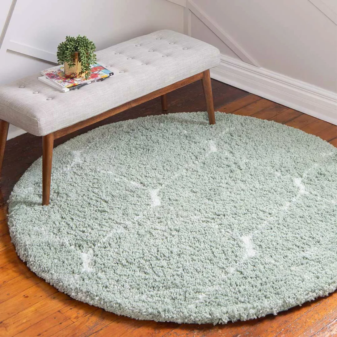 Shaggy Hochflor Teppich in Mintgrün und Cremefarben 150 cm Durchmesser günstig online kaufen