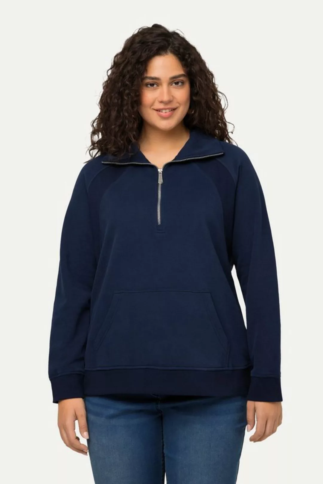 Ulla Popken Sweatshirt Sweatshirt Stehkragen Zipper Langarm günstig online kaufen