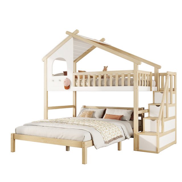 HAUSS SPLOE Etagenbett 90x200/140x200cm Kinderbett mit Hausleiste, Stauraum günstig online kaufen