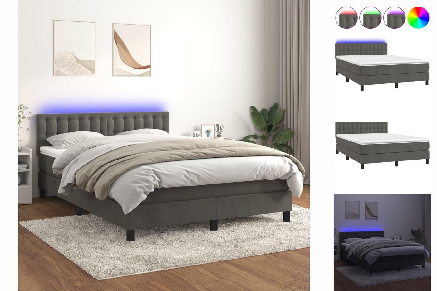 vidaXL Boxspringbett Bett Boxspringbett mit Matratze & LED Samt (140 x 200 günstig online kaufen