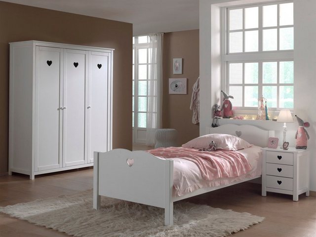 Natur24 Einzelbett Einzelbett Nachtkonsole und Kleiderschrank Set Amori MDF günstig online kaufen