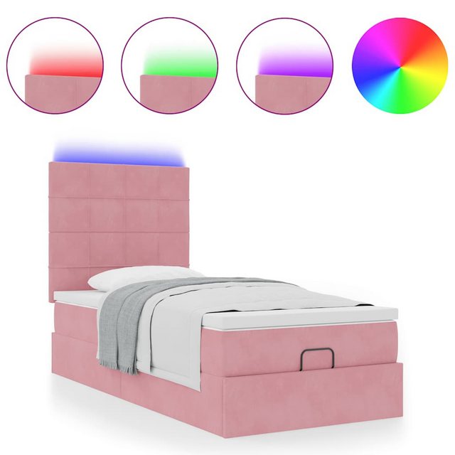 vidaXL Bett, Ottoman-Bett mit Matratzen & LEDs Rosa 100x200 cm Samt günstig online kaufen