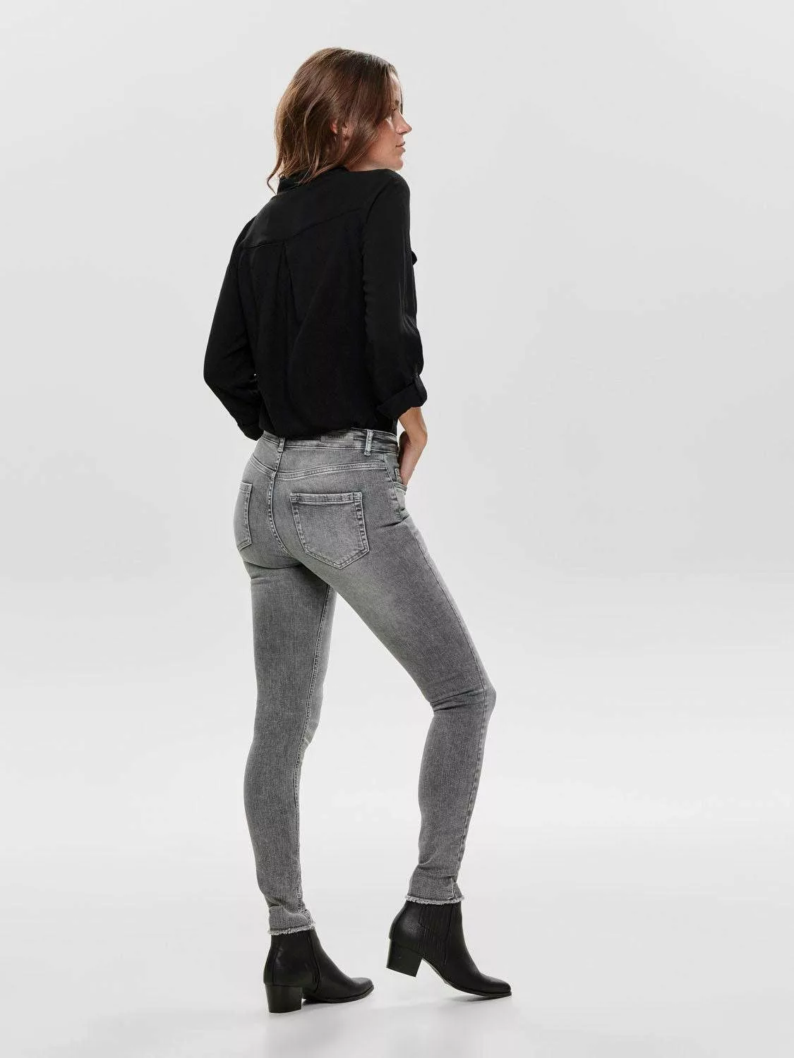 Only Damen Jeans ONLBLUSH MID SK ANK RAW JNS REA0918 - Skinny Fit - Grau - günstig online kaufen