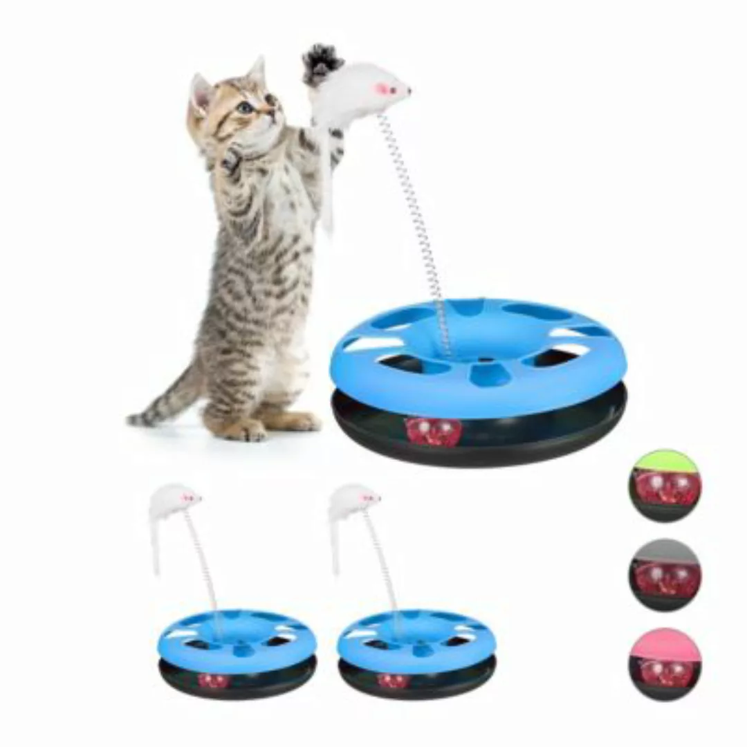 relaxdays 3 x Katzenspielzeug mit Maus blau hellblau günstig online kaufen