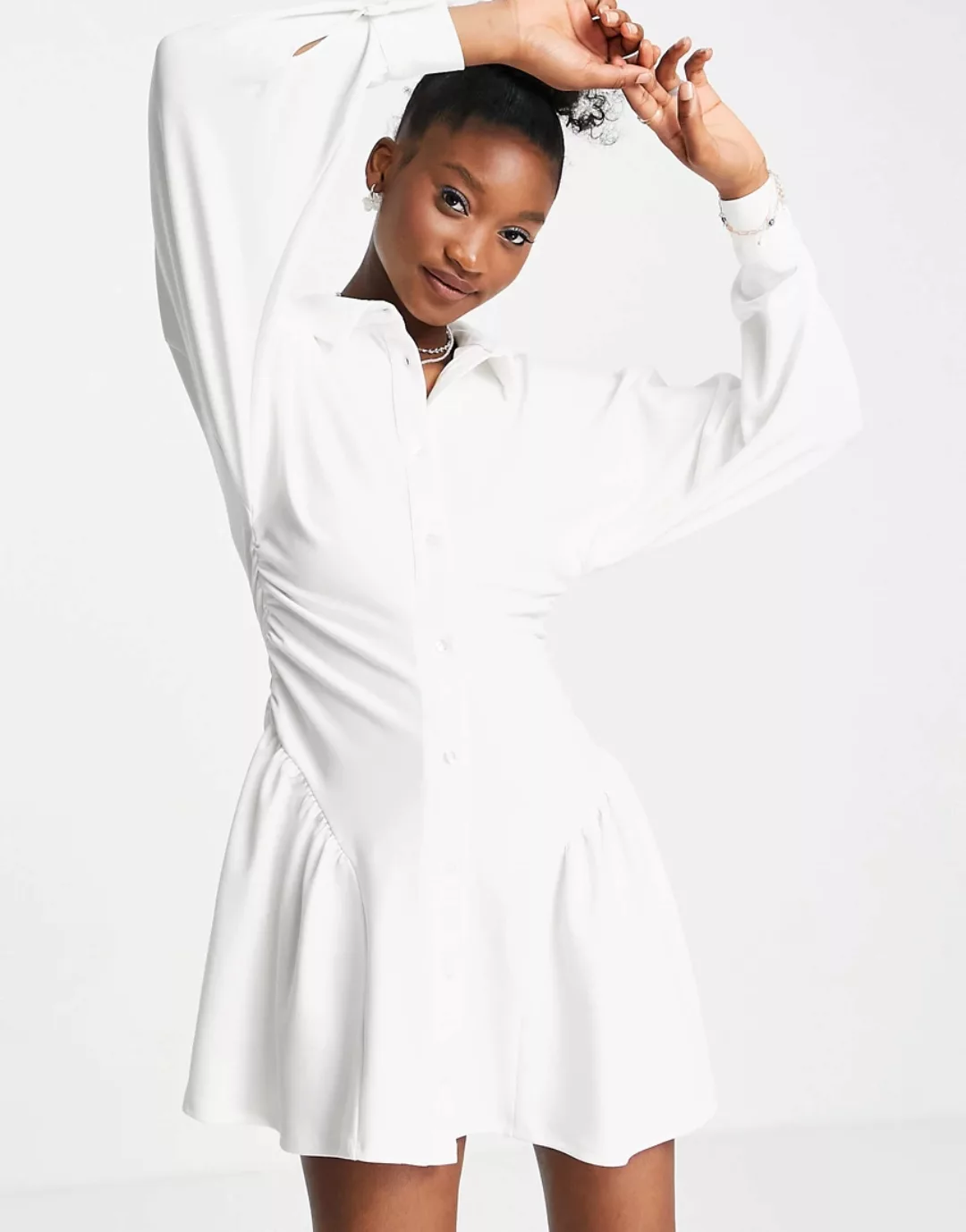 ASOS DESIGN – Mini-Hemdkleid in Elfenbein mit gerafften Seiten-Weiß günstig online kaufen