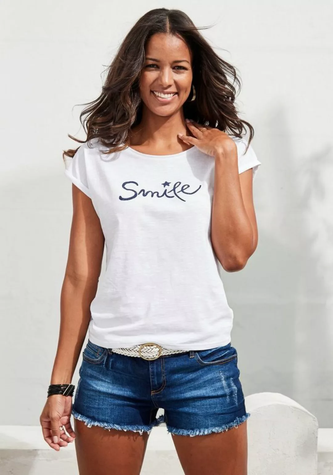 Beachtime T-Shirt mit modischem Frontdruck "Smile günstig online kaufen