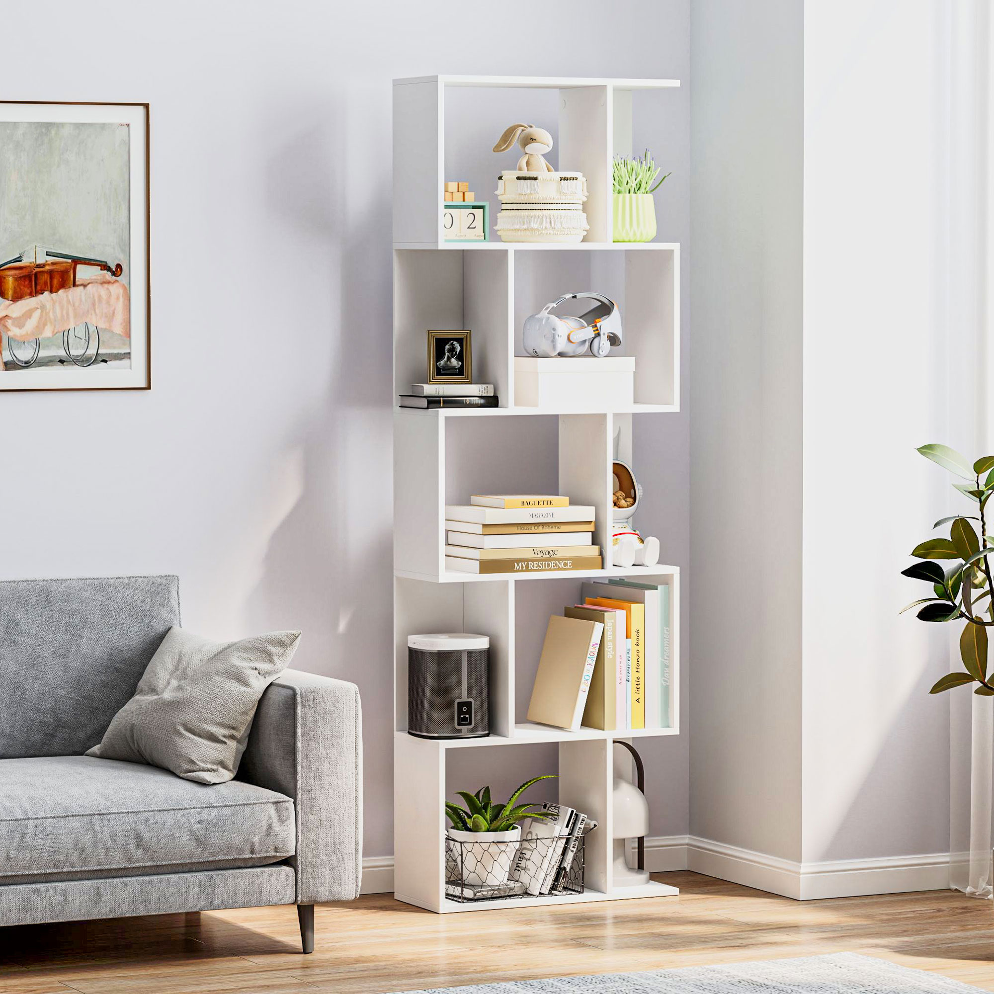 HOMCOM Regal Standregal mit 5 Unterteilten Regalen, Platzsparendes S-förmig günstig online kaufen