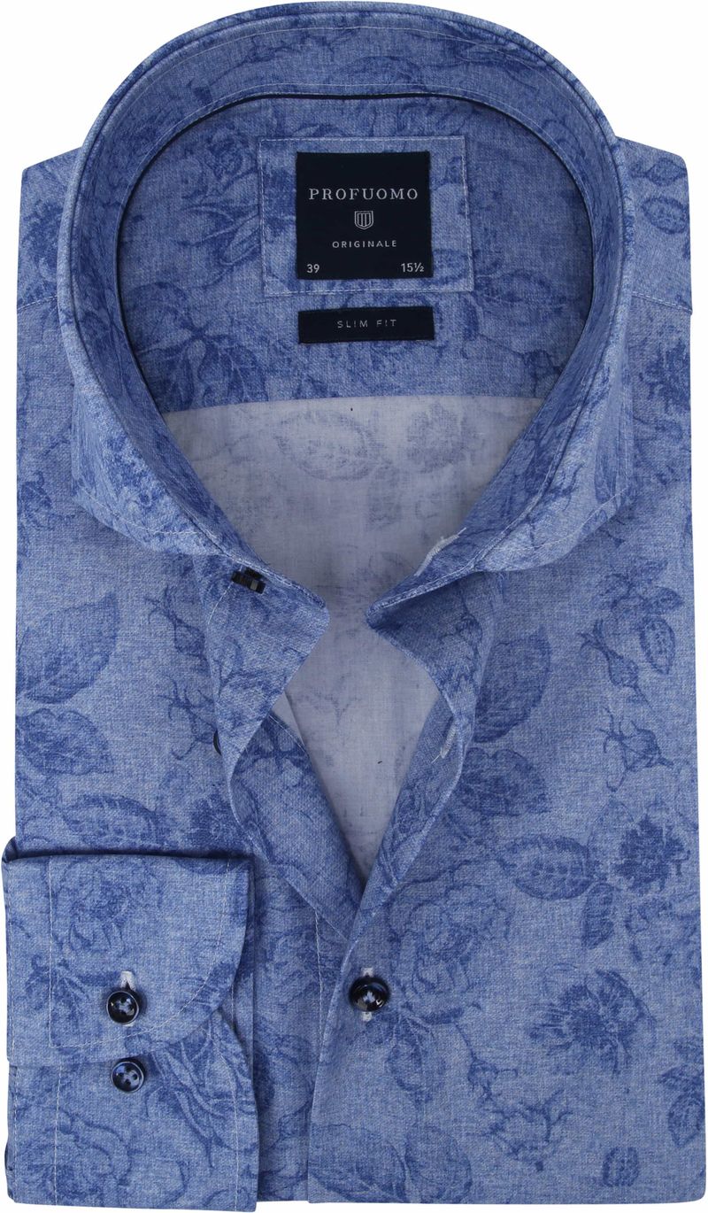 Profuomo Hemd SF Blau Blumen - Größe 38 günstig online kaufen