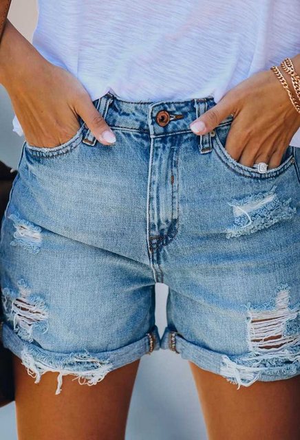 SEGUEN Jeansshorts Jeans-Shorts für Frauen (Street Hipster zerrissene Hose günstig online kaufen