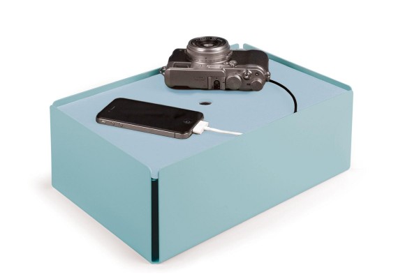 Kabelbox CHARGE-BOX pastelltürkis Leder hellblau günstig online kaufen
