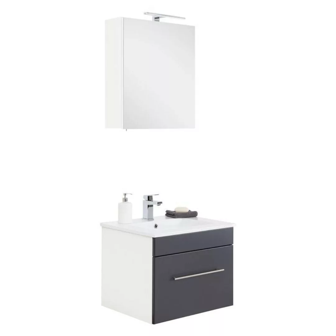 Lomadox Badezimmer Möbel Waschplatz Set mit 60,5 cm Mineralgusswaschtisch L günstig online kaufen