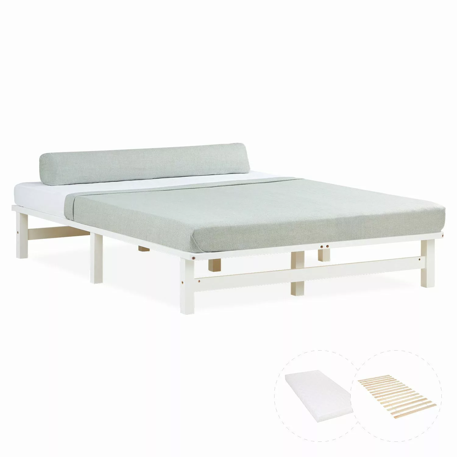Homestyle4u Holzbett 140x200 mit Matratze Jugendbett Palettenbett Grau Futo günstig online kaufen