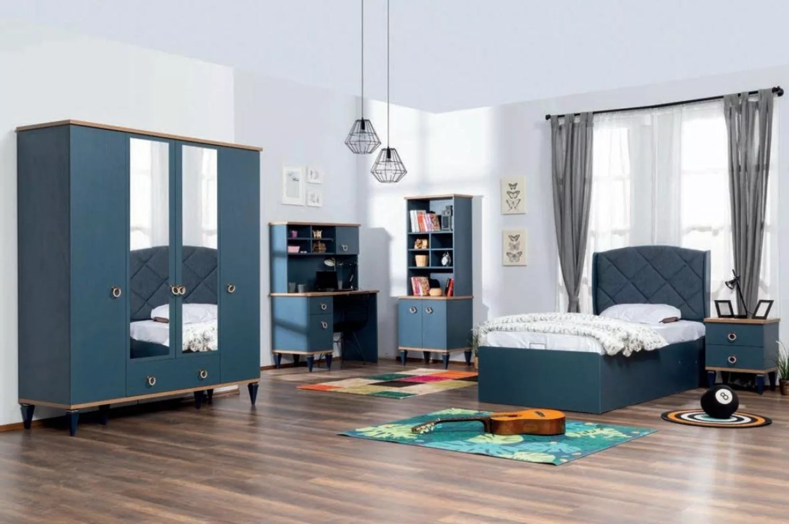 JVmoebel Kleiderschrank Blauer Schlafzimmer Kleiderschrank Set Jugendzimmer günstig online kaufen