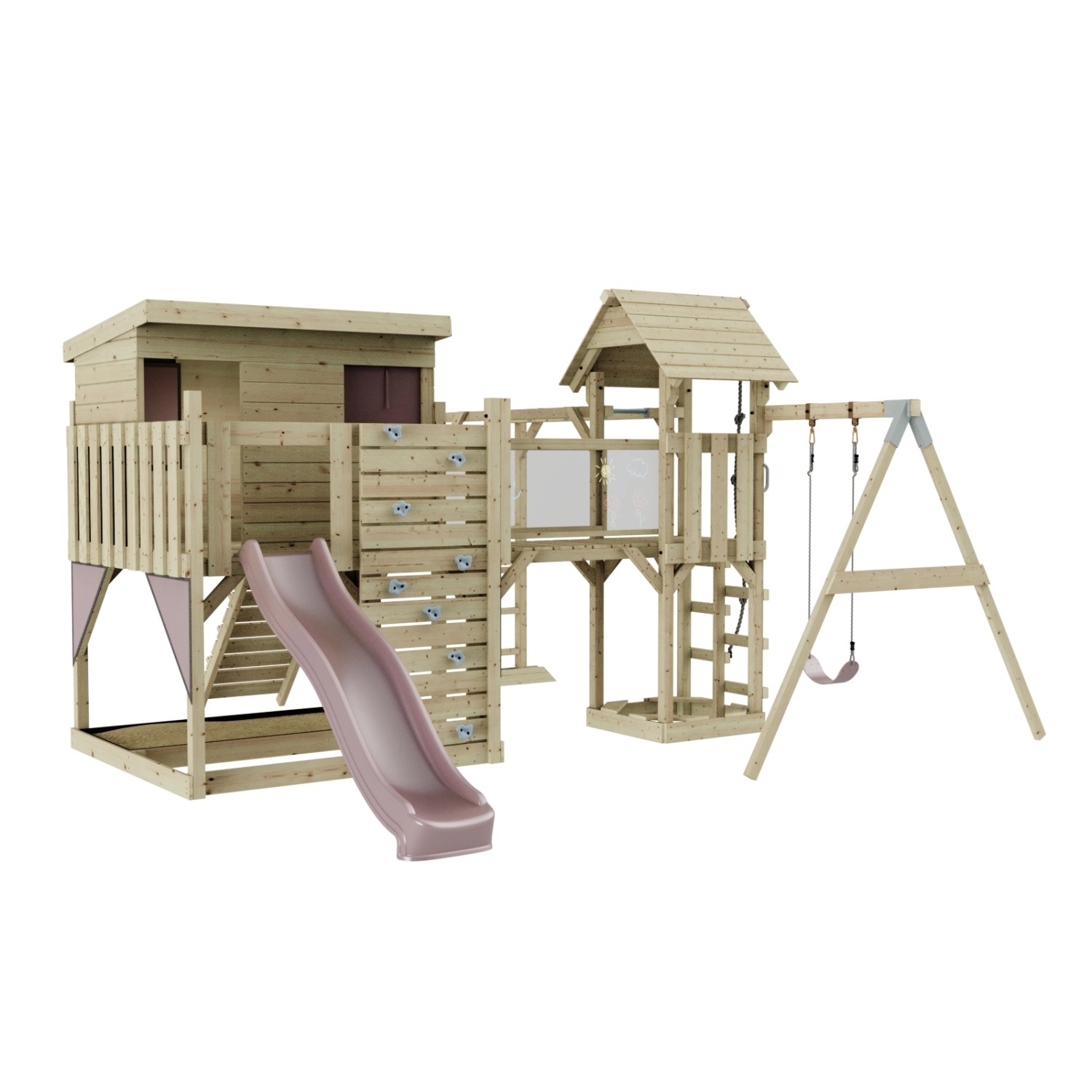 OutdoorToys Spielturm Inga mit Kinderschaukel Altrosa günstig online kaufen