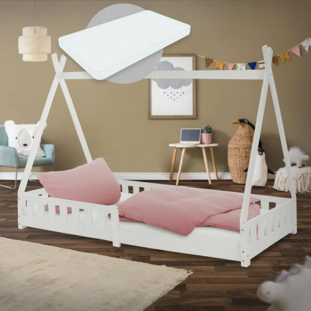 ML-DESIGN Kinderbett Hausbett mit Rausfallschutz und Lattenrost Massivholz, günstig online kaufen