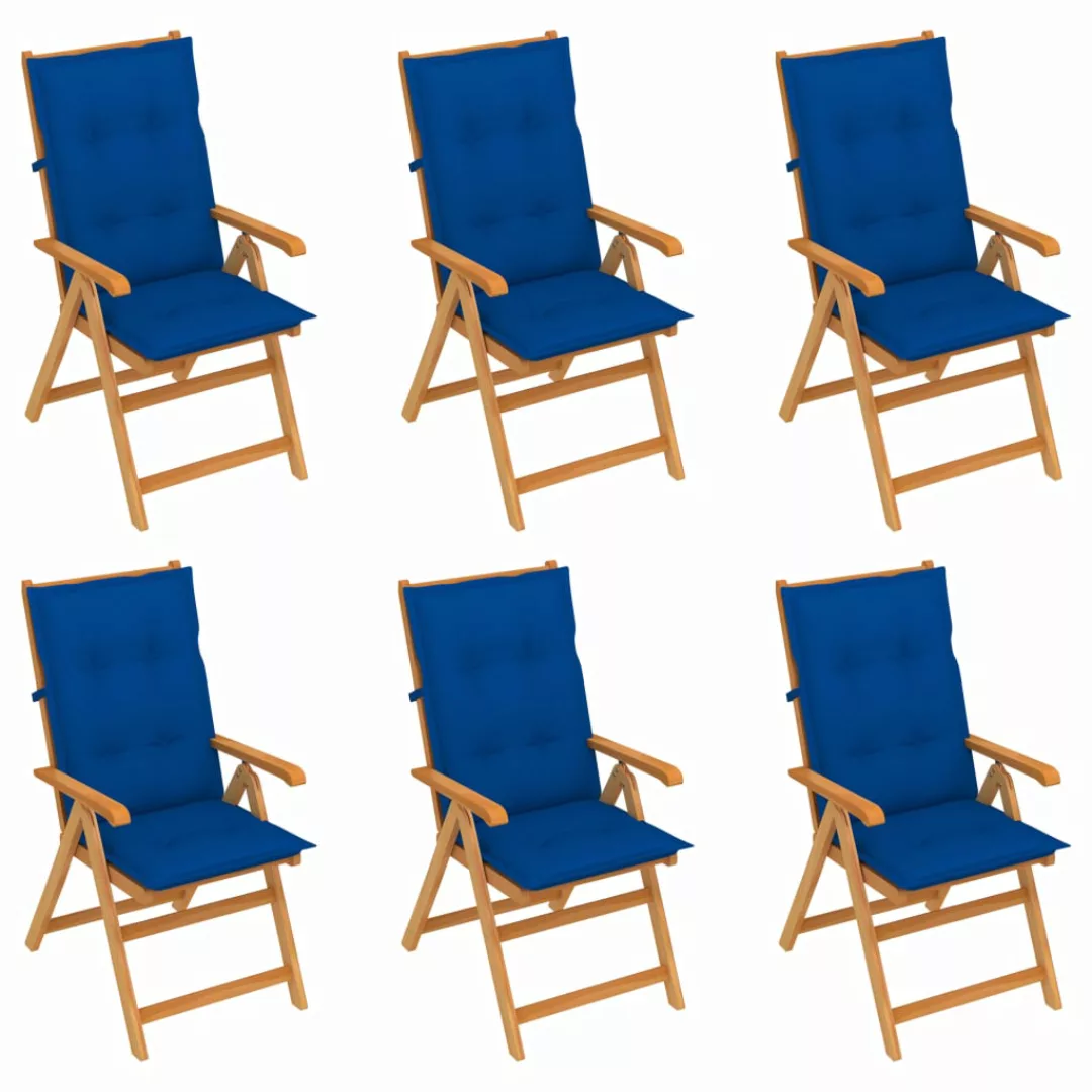 Gartenstühle 6 Stk. Mit Königsblauen Kissen Massivholz Teak günstig online kaufen