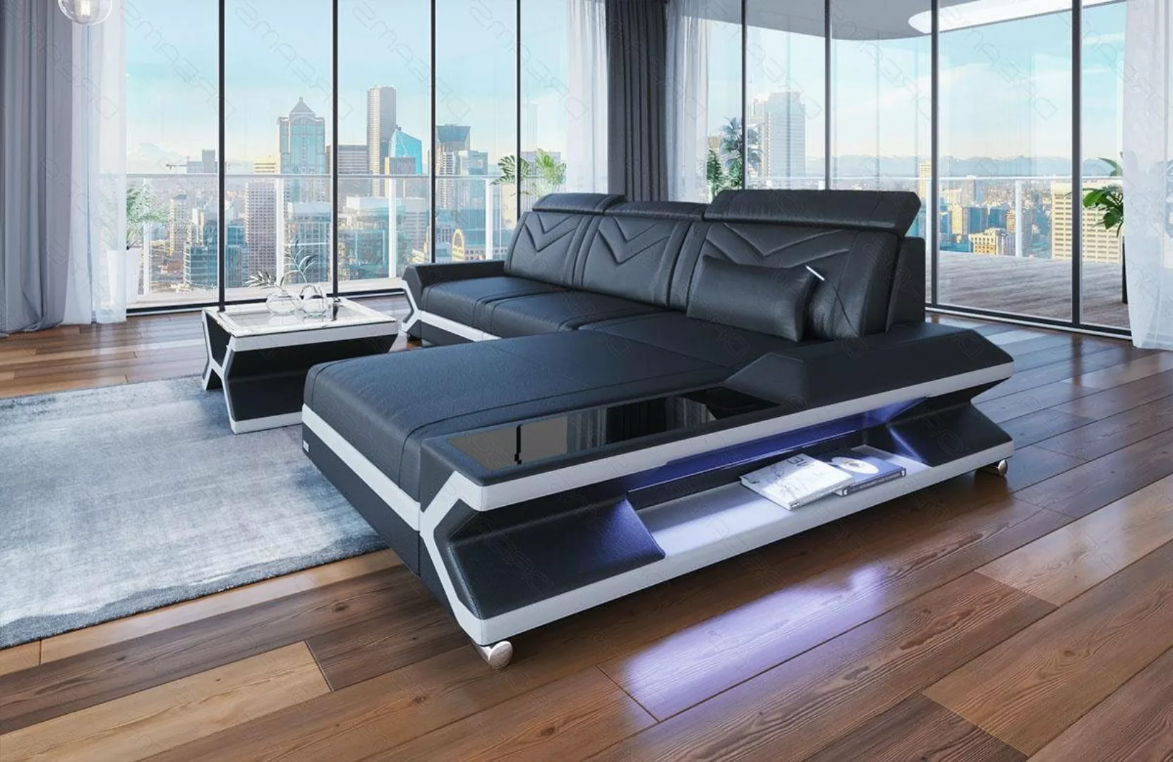 Sofa Dreams Ecksofa Leder Couch Sofa Napoli L Form Ledersofa, mit LED, wahl günstig online kaufen