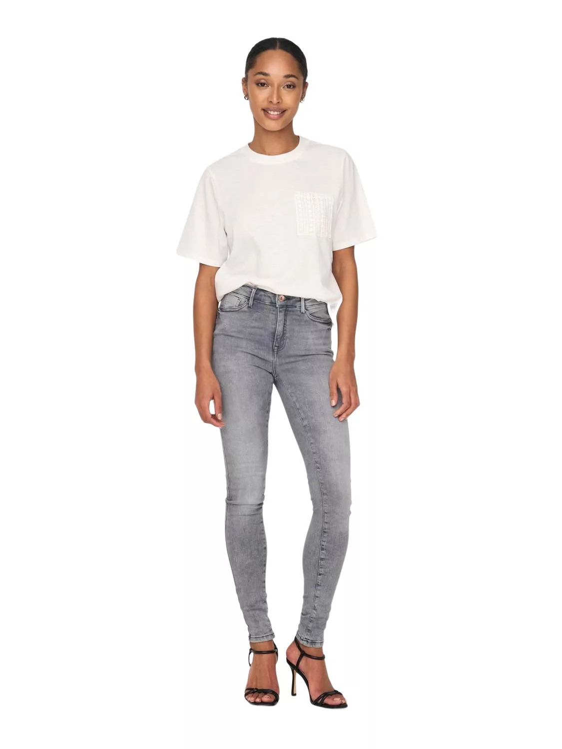 Only Damen Jeans ONLPOWER MID PUSH UP SK AZG937 - Skinny Fit - Grau - Grey günstig online kaufen