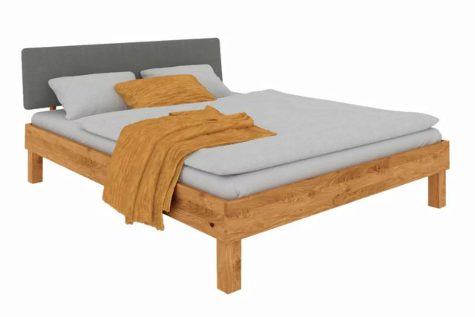 byoak Bett VIGO 100 x 210 aus Massivholz, mit Polsterkopfteil, Naturgeölt günstig online kaufen