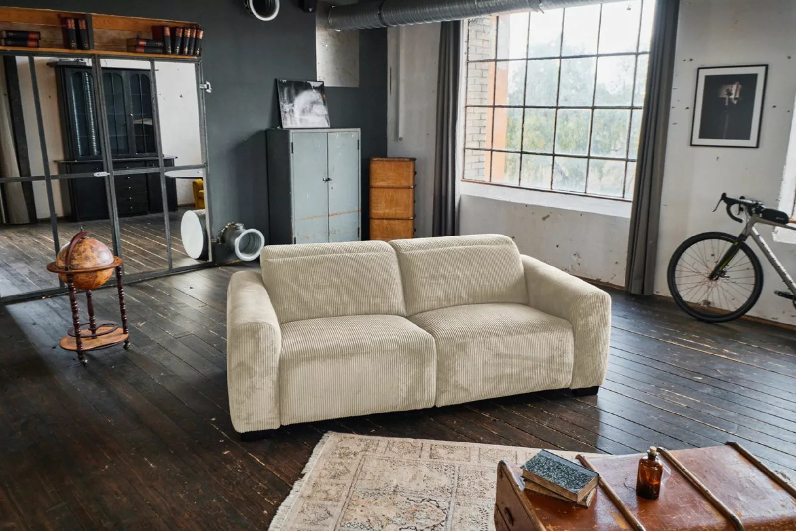 KAWOLA Sofa FINN 3-Sitzer mit Relaxfunktion Cord cremeweiß günstig online kaufen