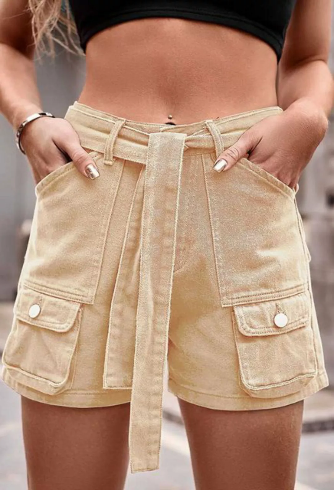 SEGUEN Jeansshorts Gürtel Peplum Shorts Jeans (Arbeitshosen Casual Shorts F günstig online kaufen