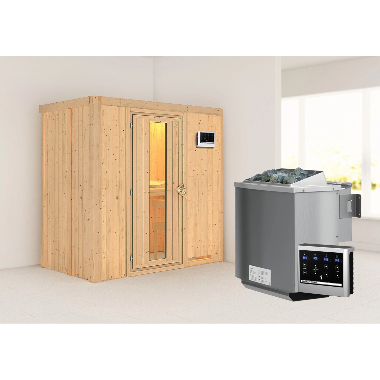 Karibu Sauna Vera + Bio-Ofen eing. Steuerung Easy, Holz-Glastür günstig online kaufen