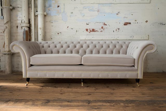 Xlmoebel Sofa Neue große 4-Sitzer Chesterfield-Couch in blauem Textilstoff günstig online kaufen