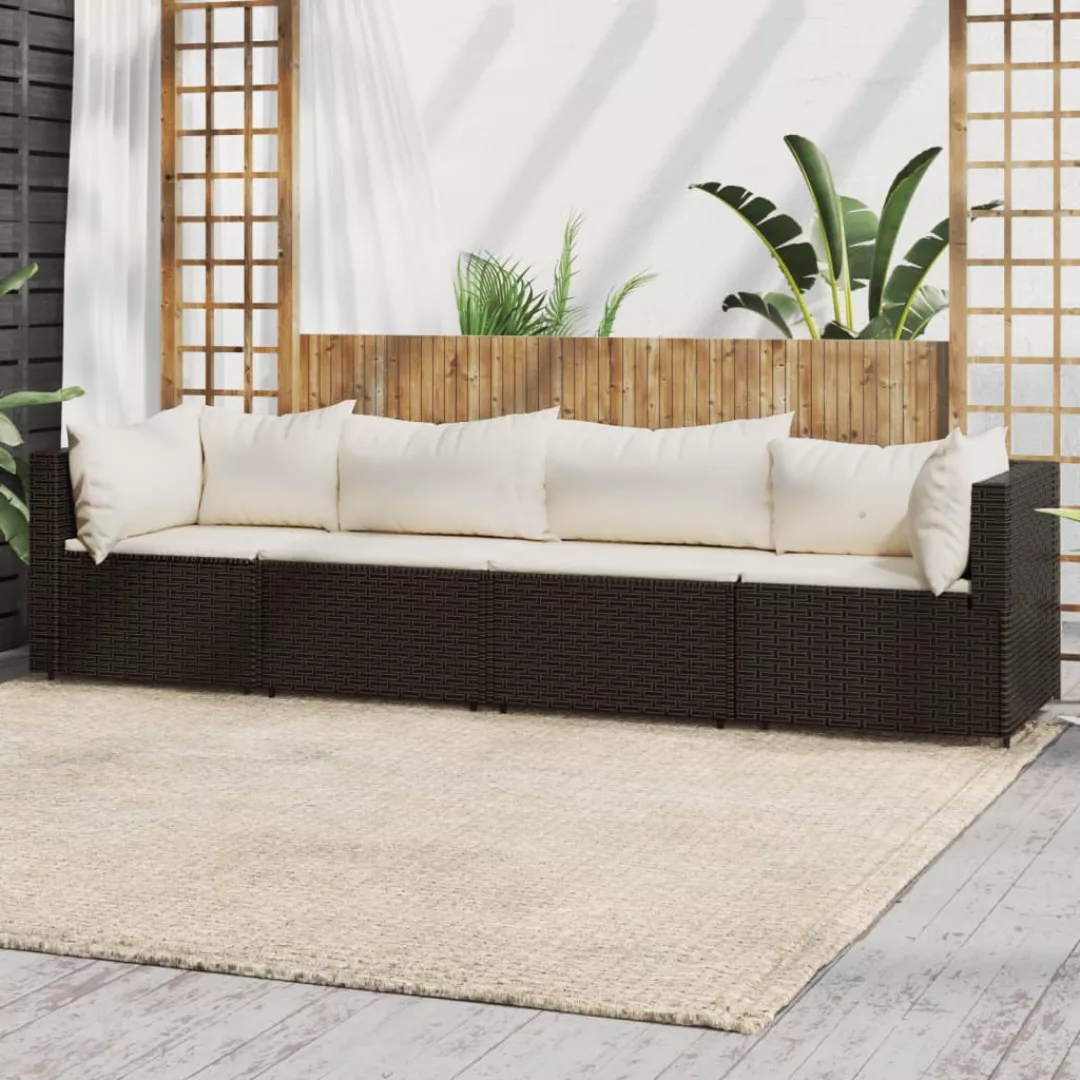 Vidaxl 4-tlg. Garten-lounge-set Mit Kissen Braun Poly Rattan günstig online kaufen
