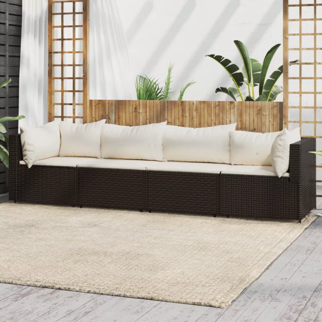 vidaXL Loungesofa 4-tlg. Garten-Lounge-Set mit Kissen Braun Poly Rattan, 1 günstig online kaufen