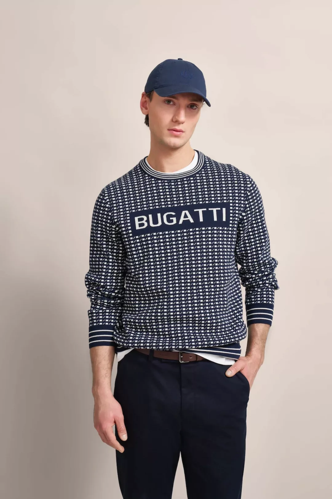 bugatti Strickpullover, mit präsentem Logo-Print günstig online kaufen