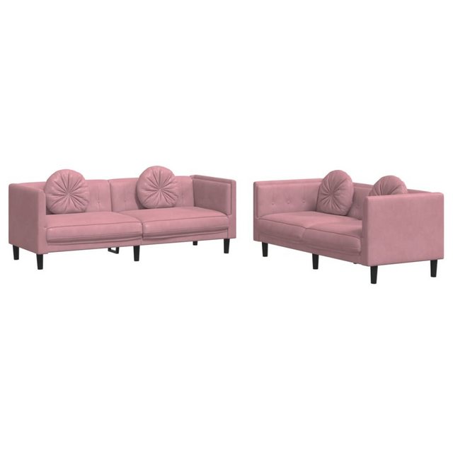 vidaXL Sofa, 2-tlg. Sofagarnitur mit Kissen Rosa Samt günstig online kaufen