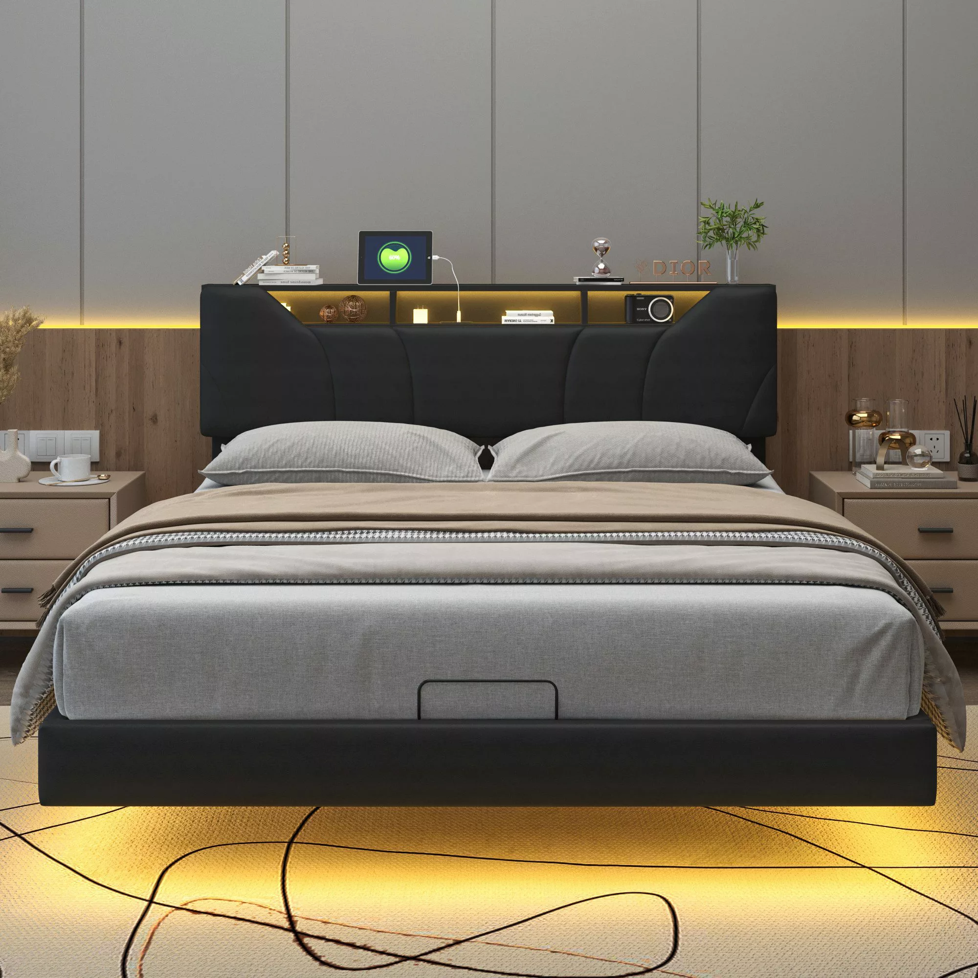 FUROKOY Stauraumbett Schwarze Hydraulisches Bett Hängebett günstig online kaufen