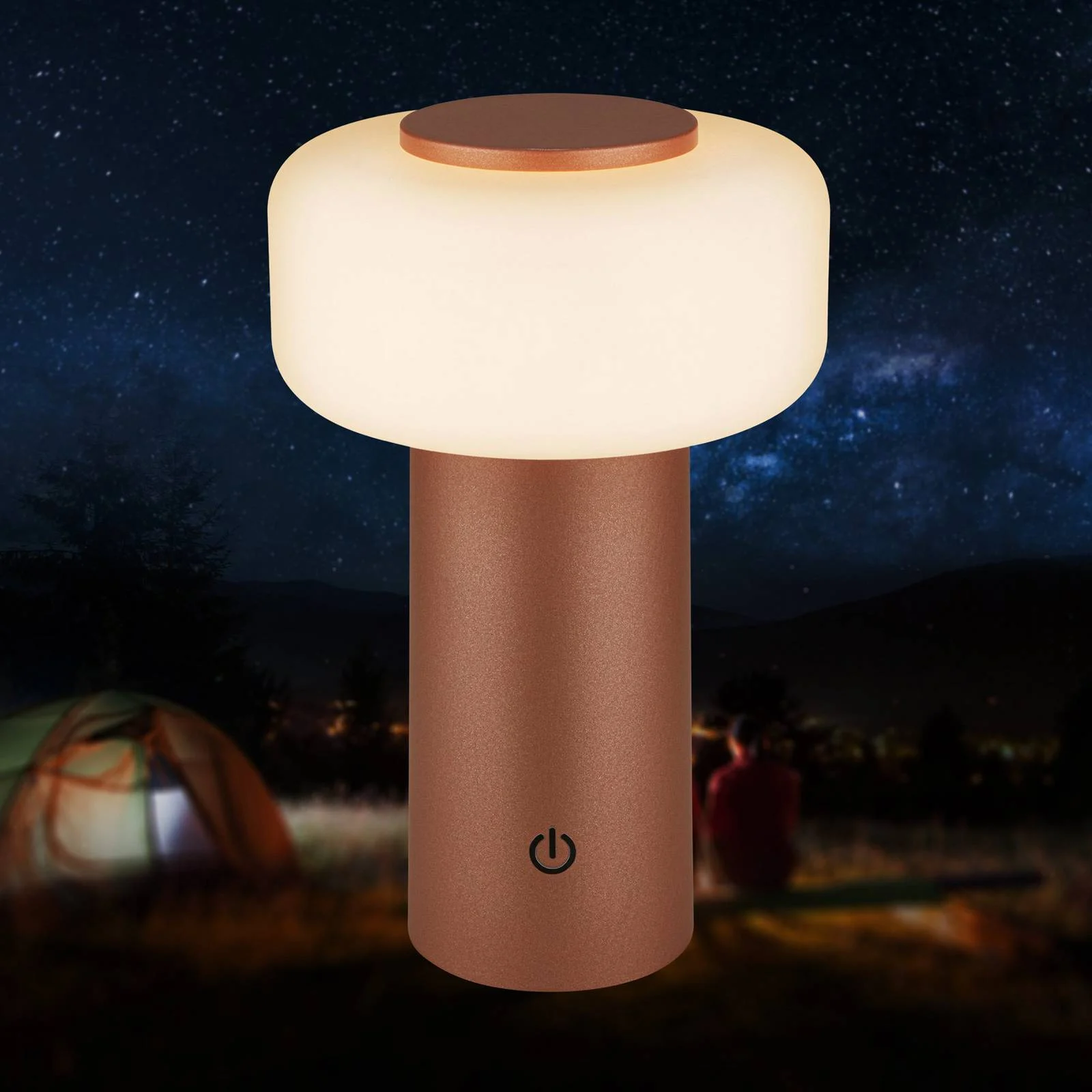 LED-Akku-Tischleuchte Juna, braun, IP44, dimmbar, 20 cm günstig online kaufen